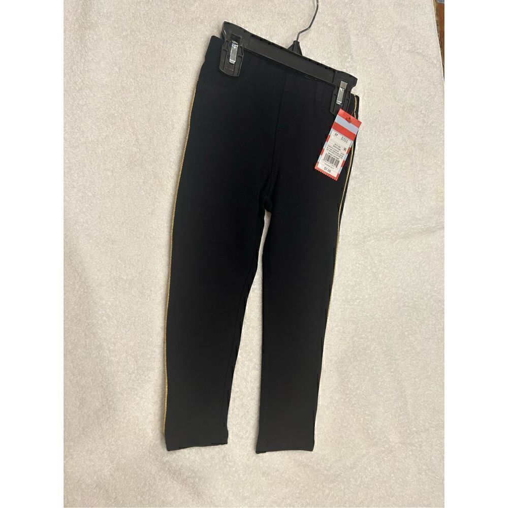 NWT 3T black leggings gold trim on sides elastic waist